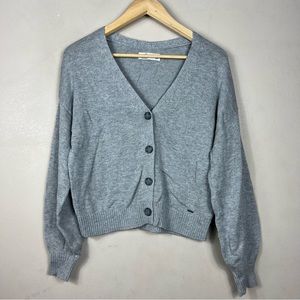 Hollister Cropped Button Down Gray Sweater